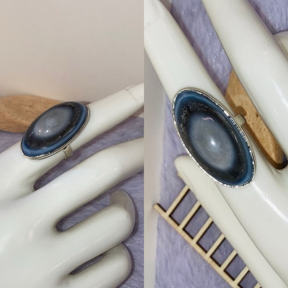 Owyhee Bullseye Blue Opal Gemstone Chunky Handmade Ring - Picture 5 of 7